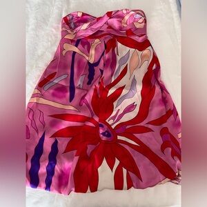 BOSTON PROPER Vibrant Floral Silk Strapless Dress w/ Bubble Hem Size 6